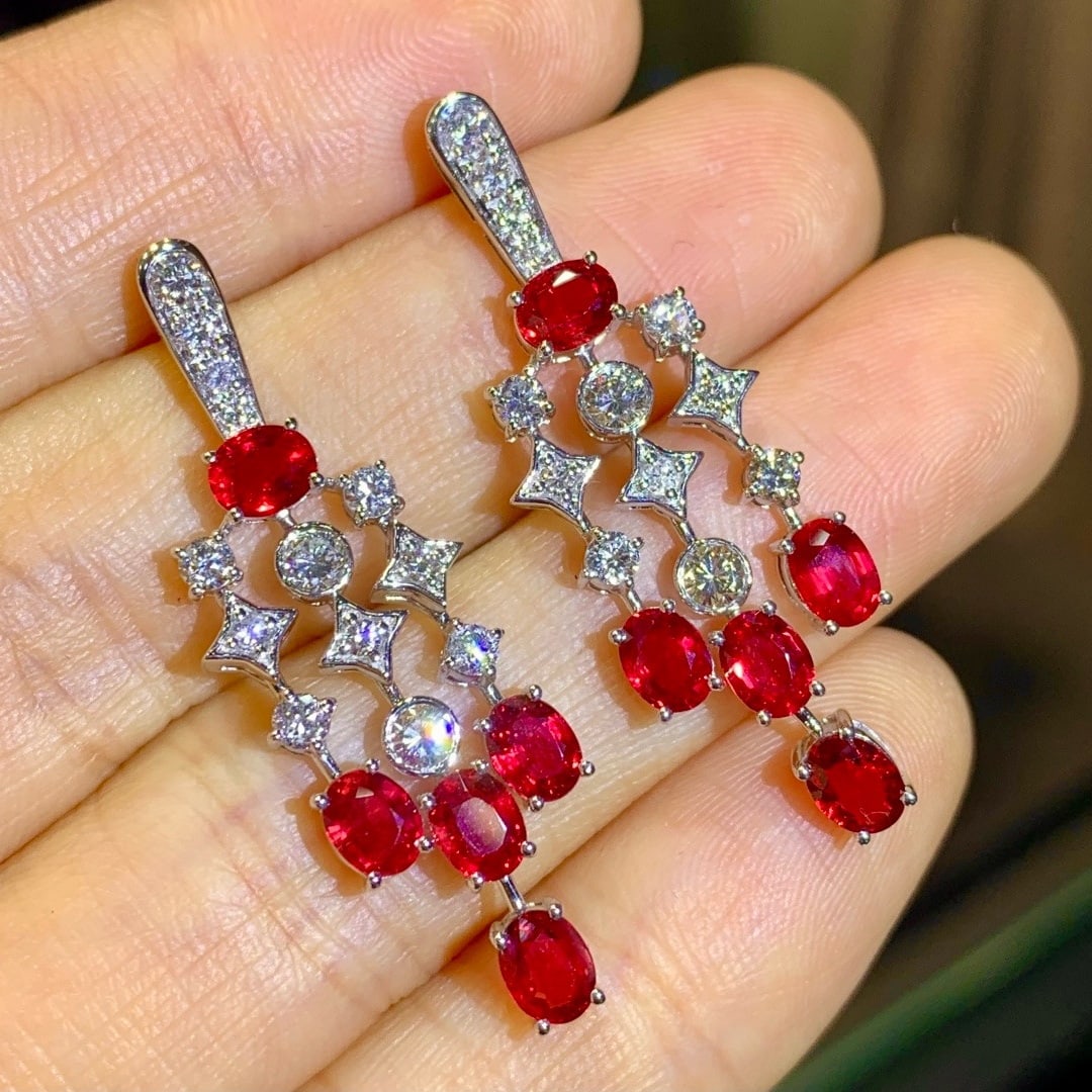 14k Gold 4.27 Ctw Natural Ruby & Diamond Earrings - 3