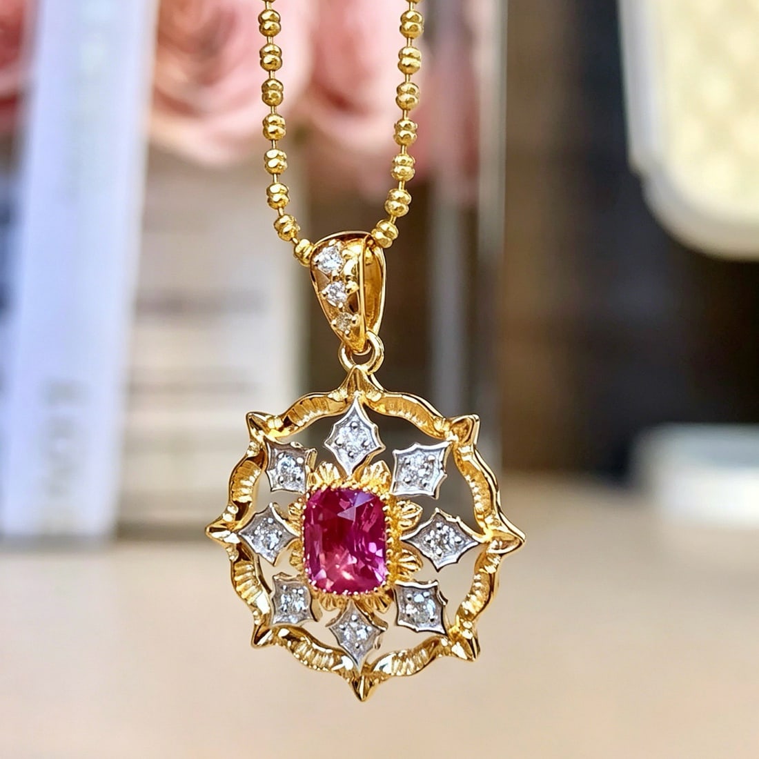 14k Gold 1 Ct Natural Sapphire & Diamond Pendant( Without Chain ) - 3