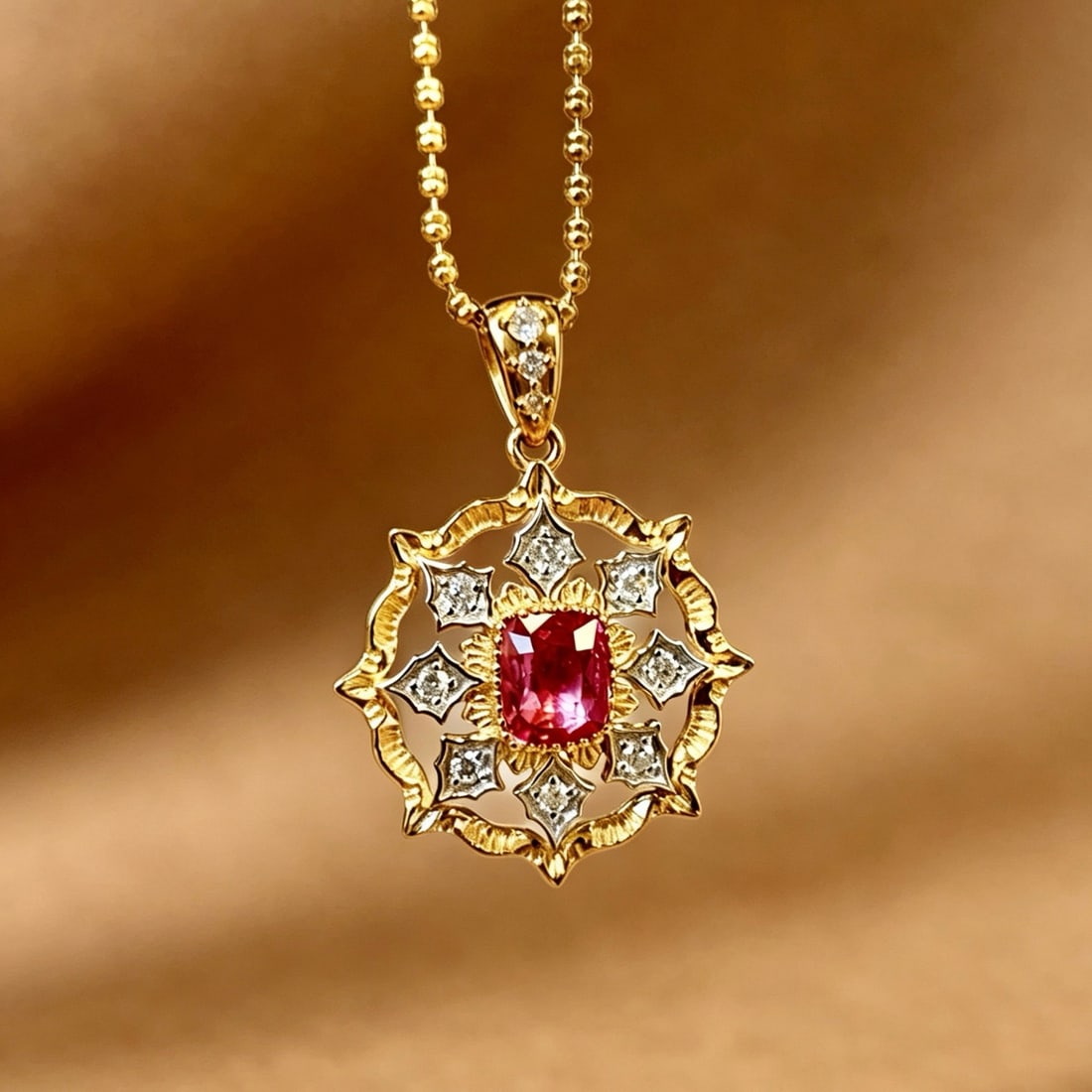 14k Gold 1 Ct Natural Sapphire & Diamond Pendant( Without Chain ) - 4
