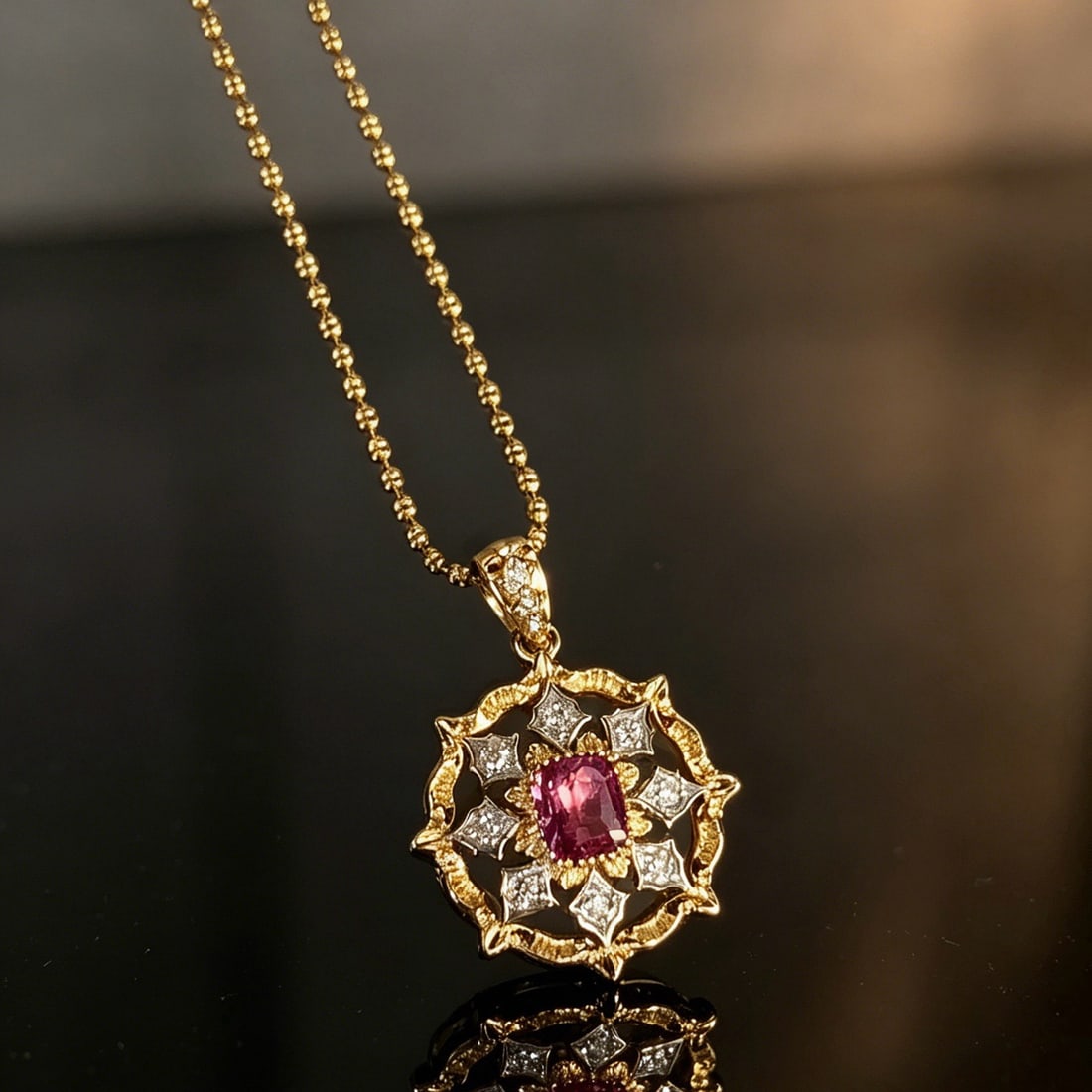 14k Gold 1 Ct Natural Sapphire & Diamond Pendant( Without Chain ) - 5