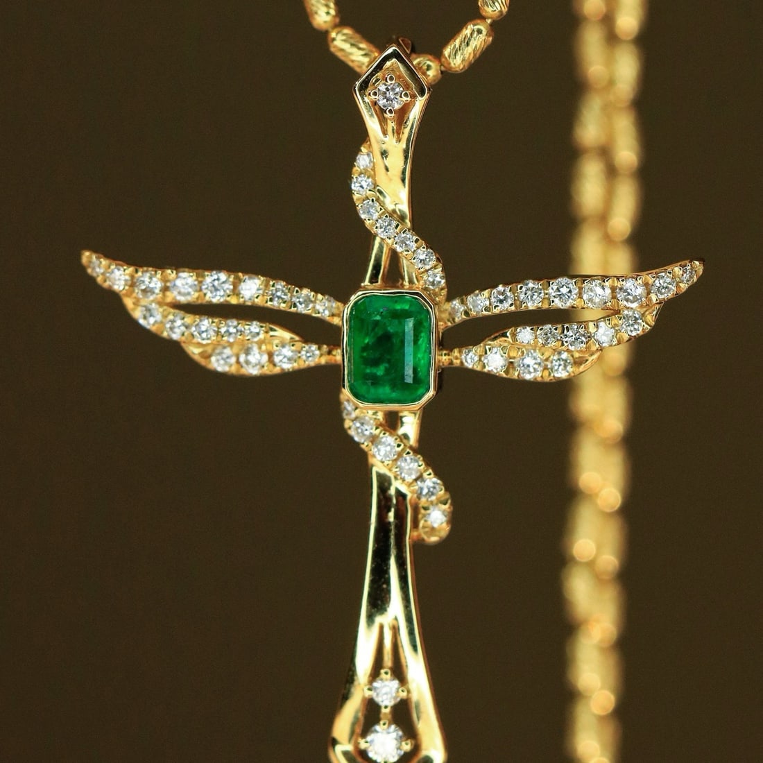 14k Gold 0.45 Ctw Vivid Green Natural Emerald & Diamond Pendant( Without Chain ) - 3