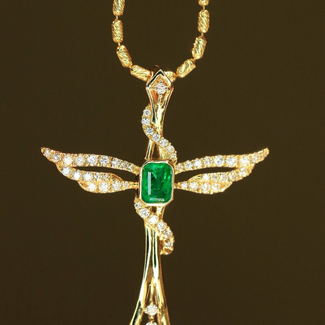 14k Gold 0.45 Ctw Vivid Green Natural Emerald & Diamond Pendant( Without Chain ) - 4