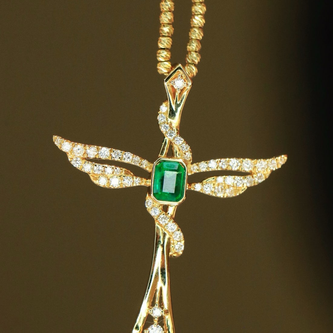 14k Gold 0.45 Ctw Vivid Green Natural Emerald & Diamond Pendant( Without Chain ) - 5