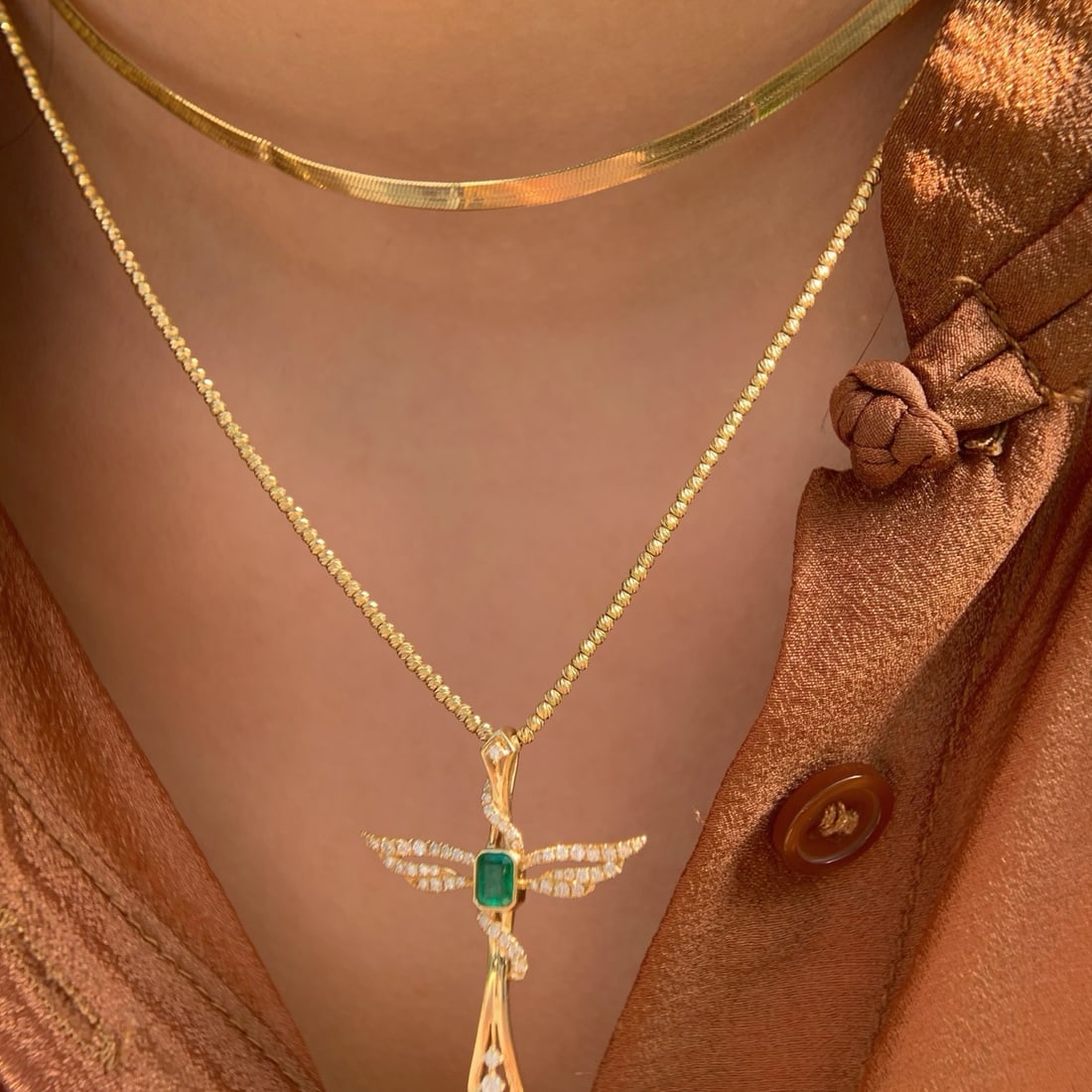 14k Gold 0.45 Ctw Vivid Green Natural Emerald & Diamond Pendant( Without Chain ) - 7
