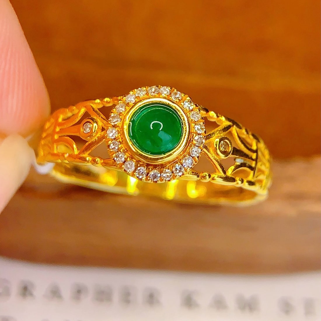 14k Gold 0.45 Ct Natural Emerald & Diamond Ring - 2