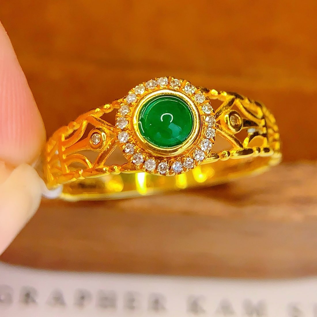 14k Gold 0.45 Ct Natural Emerald & Diamond Ring - 3