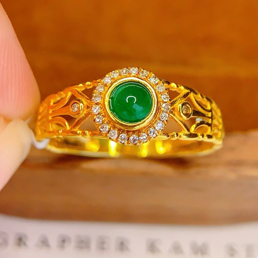 14k Gold 0.45 Ct Natural Emerald & Diamond Ring - 4