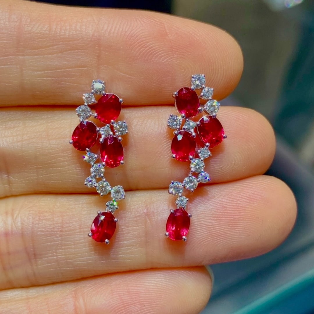 14k Gold 3.12 Ctw Natural Ruby & Diamond Earrings - 2