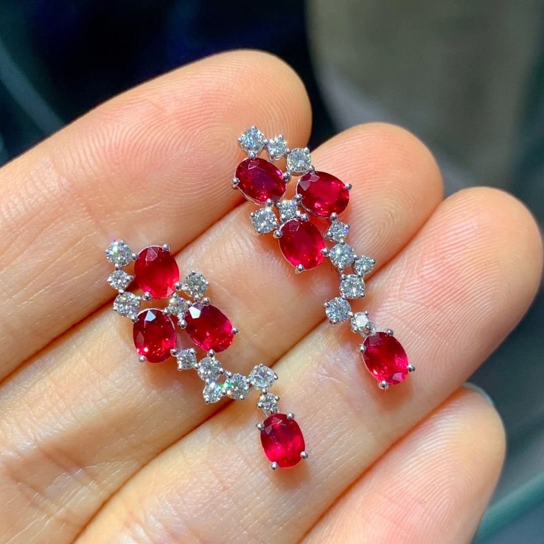14k Gold 3.12 Ctw Natural Ruby & Diamond Earrings - 3
