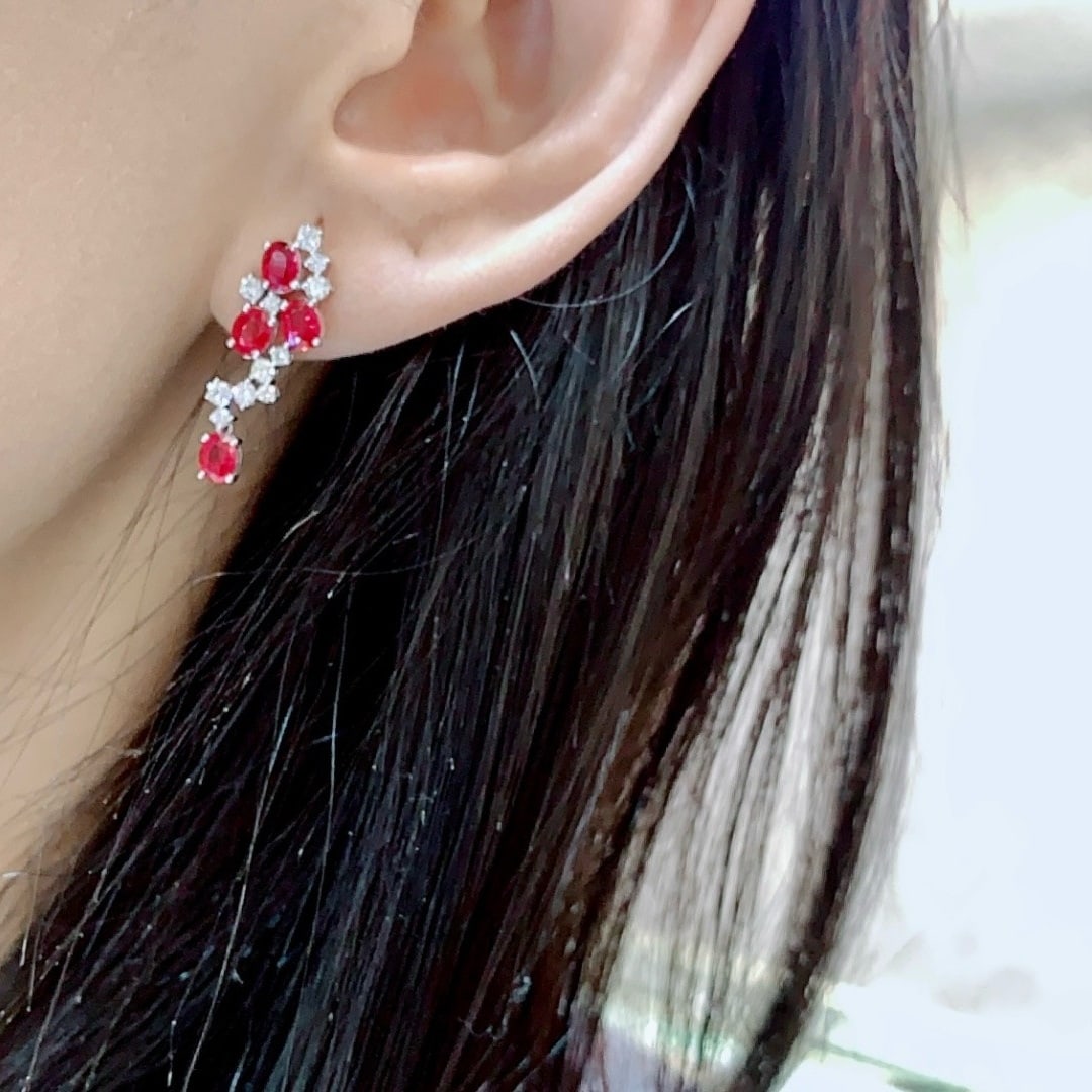 14k Gold 3.12 Ctw Natural Ruby & Diamond Earrings - 4