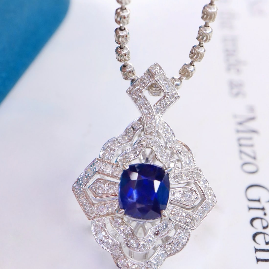 14k Gold 1.38 Ctw Natural Sapphire & Diamond Pendant( Without Chain ) - 2