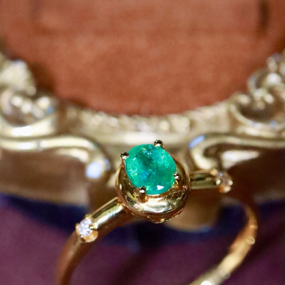 14k Gold 0.31 Ct Natural Emerald & Diamond Ring - 3