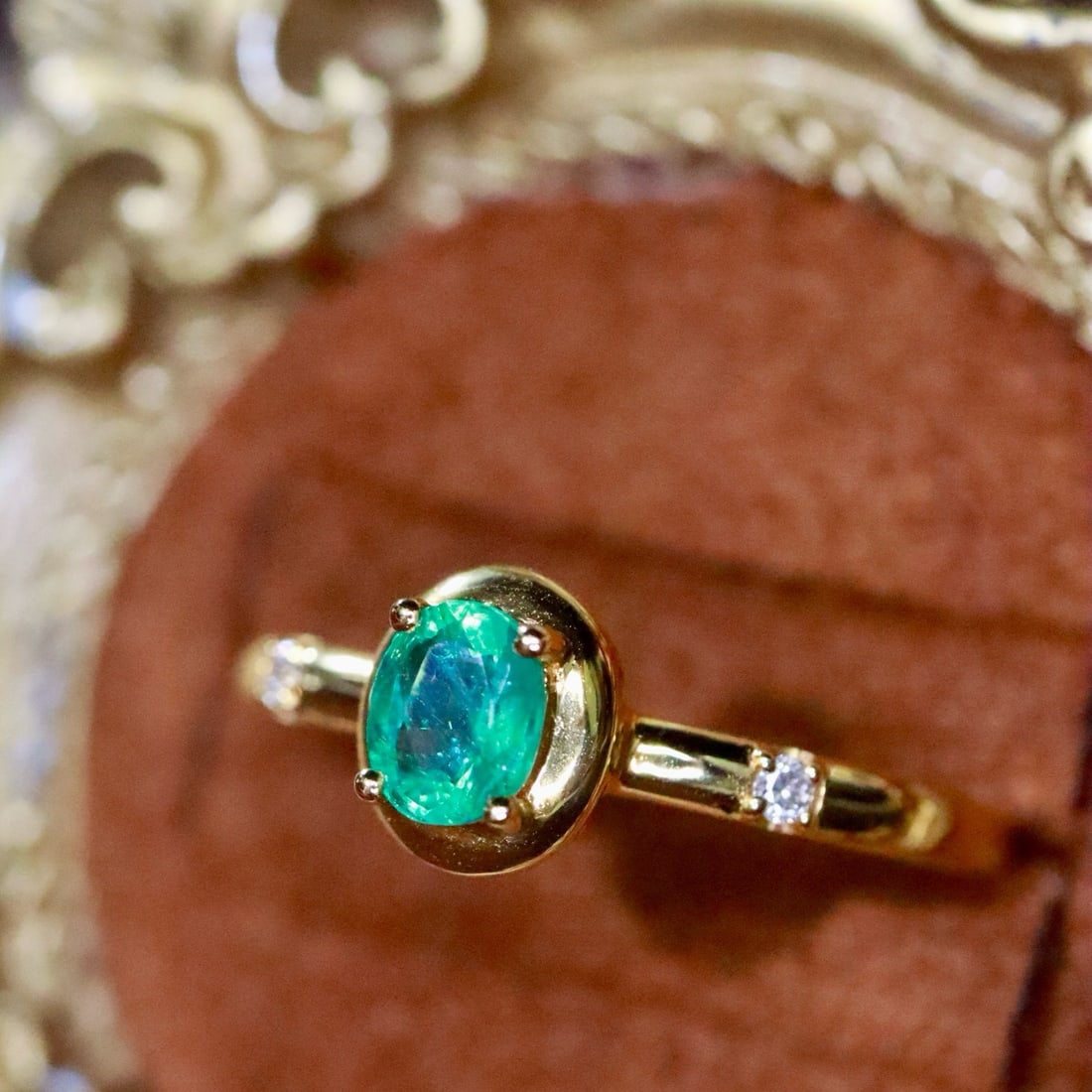 14k Gold 0.31 Ct Natural Emerald & Diamond Ring - 4