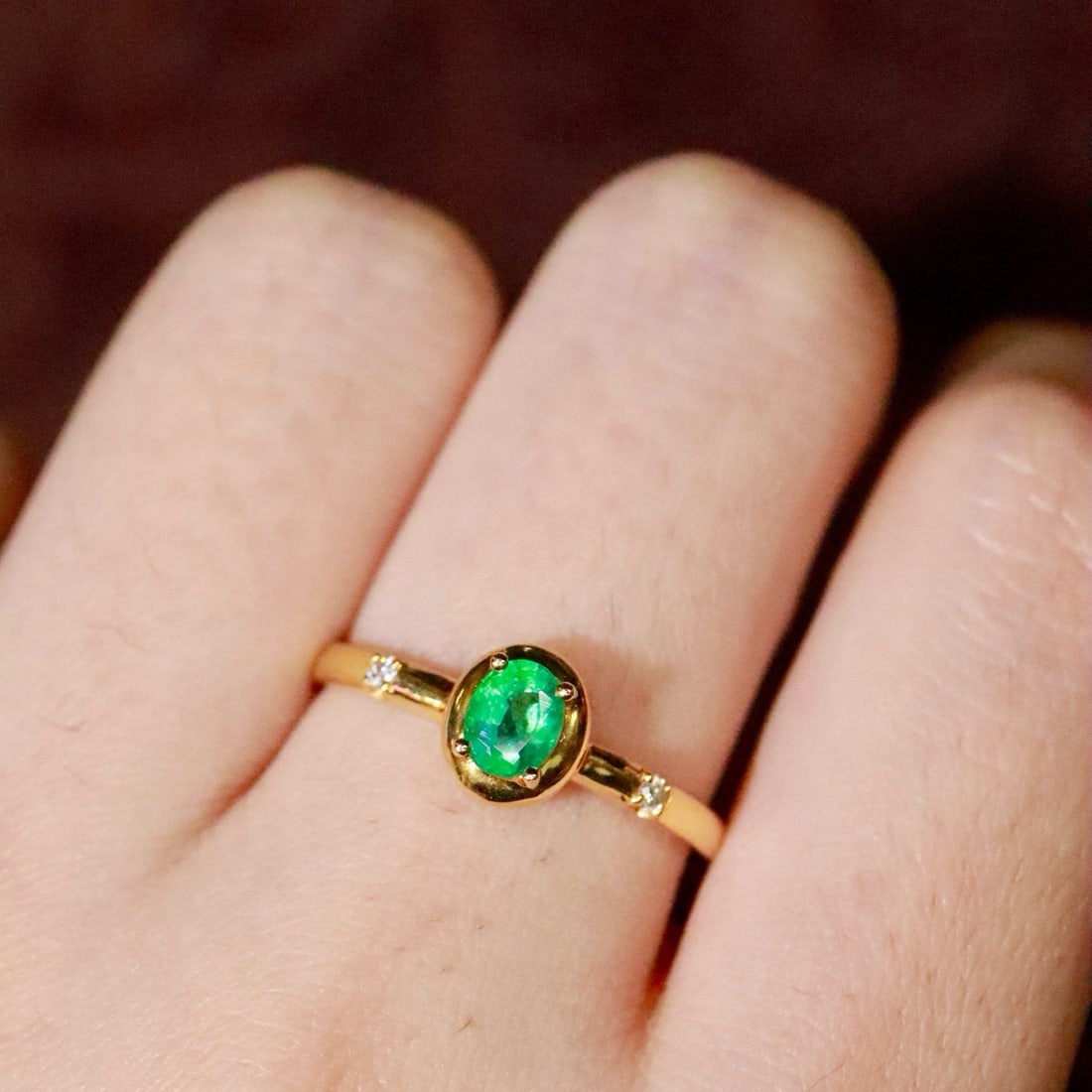 14k Gold 0.31 Ct Natural Emerald & Diamond Ring - 5