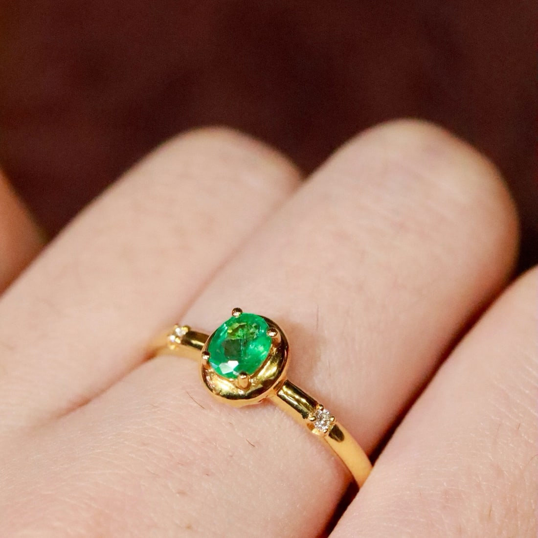 14k Gold 0.31 Ct Natural Emerald & Diamond Ring - 6