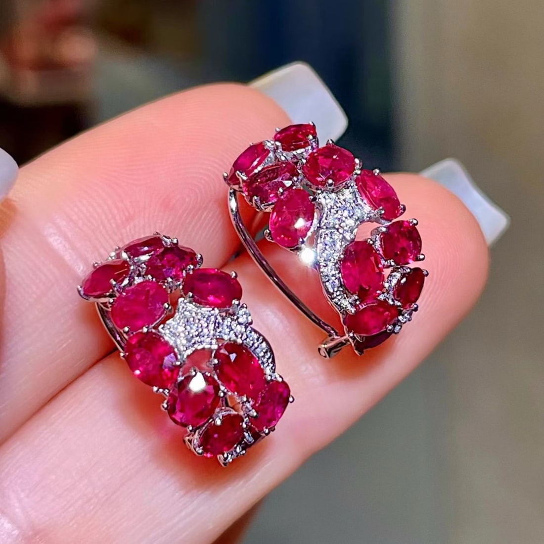 14k Gold 4.70 Ctw Natural Ruby & Diamond Earrings - 2