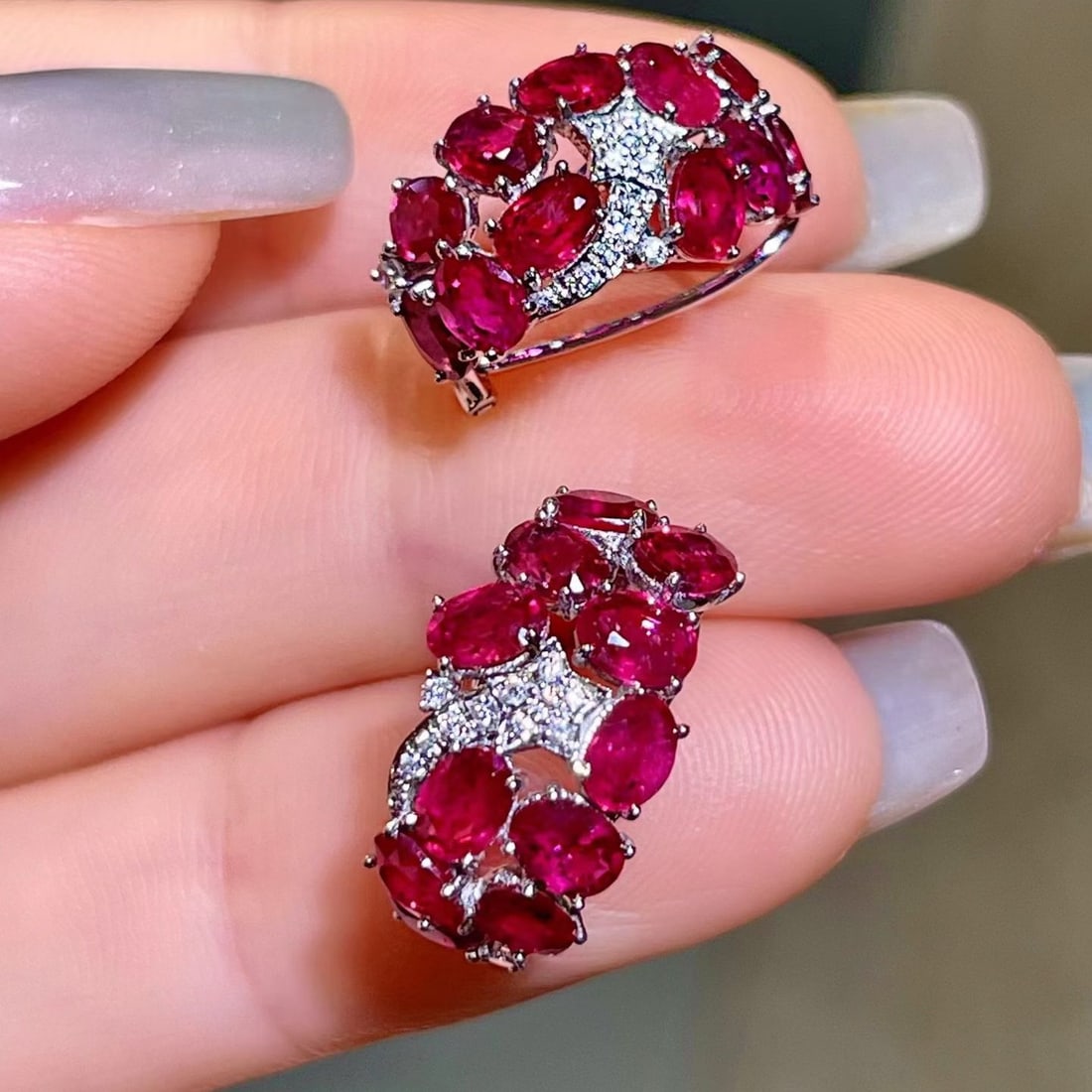 14k Gold 4.70 Ctw Natural Ruby & Diamond Earrings - 3