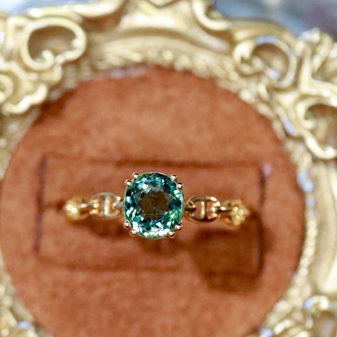 14k Gold 1.10 Ct Natural Tourmaline Ring: Ref:231178110 // gold content:14k gold // ring size:7. 25us // // main gemstone:tourmaline // shape:oval // carat weight:1. 10ct // color:green // treatment:natural // High Estimate: 2000 Low