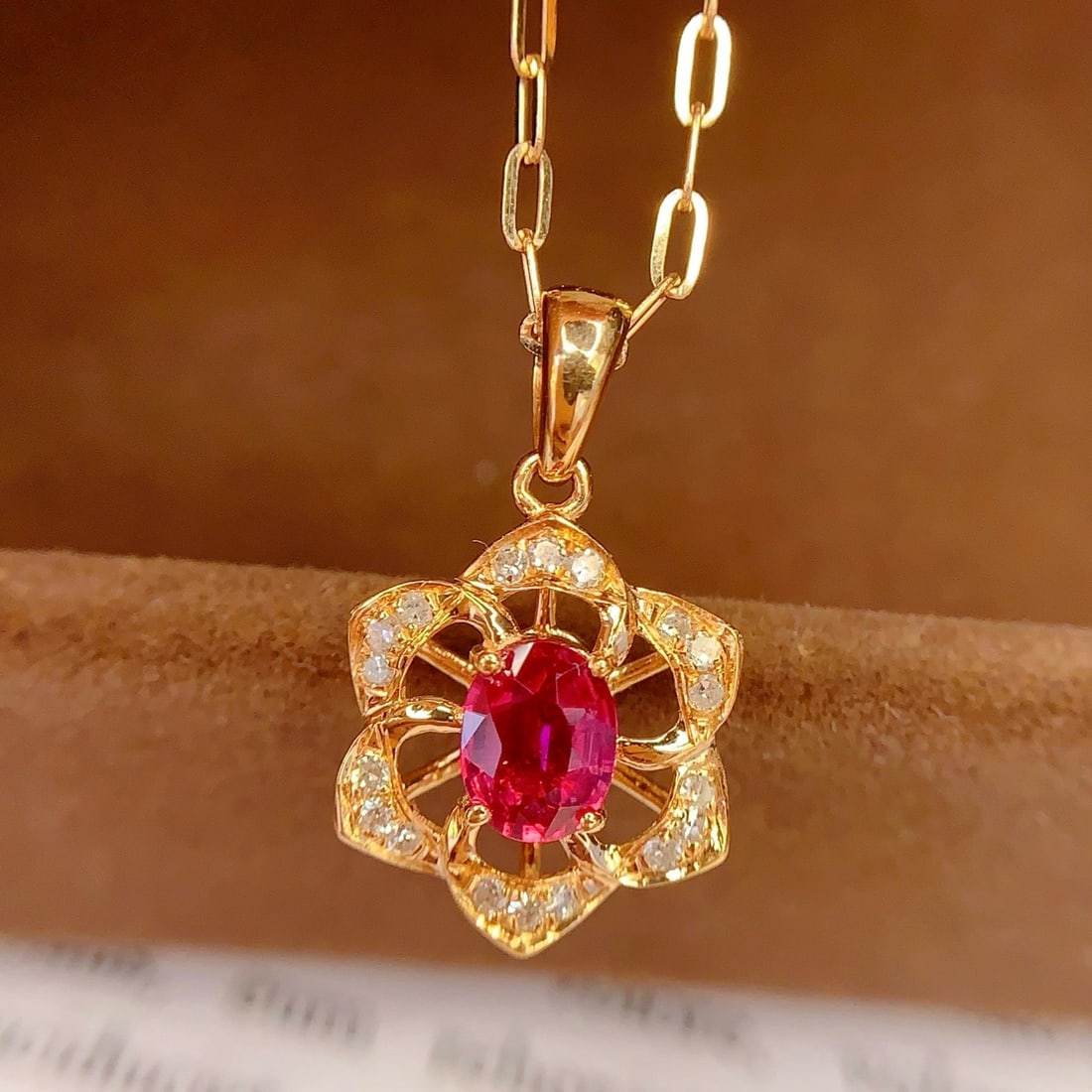 14k Gold 0.7 Ct Natural Ruby & Diamond Pendant( Without Chain ) - 3