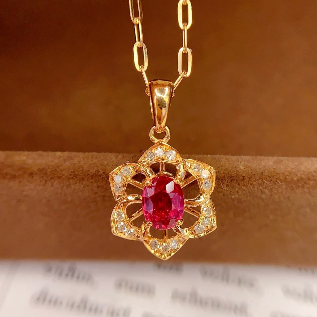 14k Gold 0.7 Ct Natural Ruby & Diamond Pendant( Without Chain ) - 4