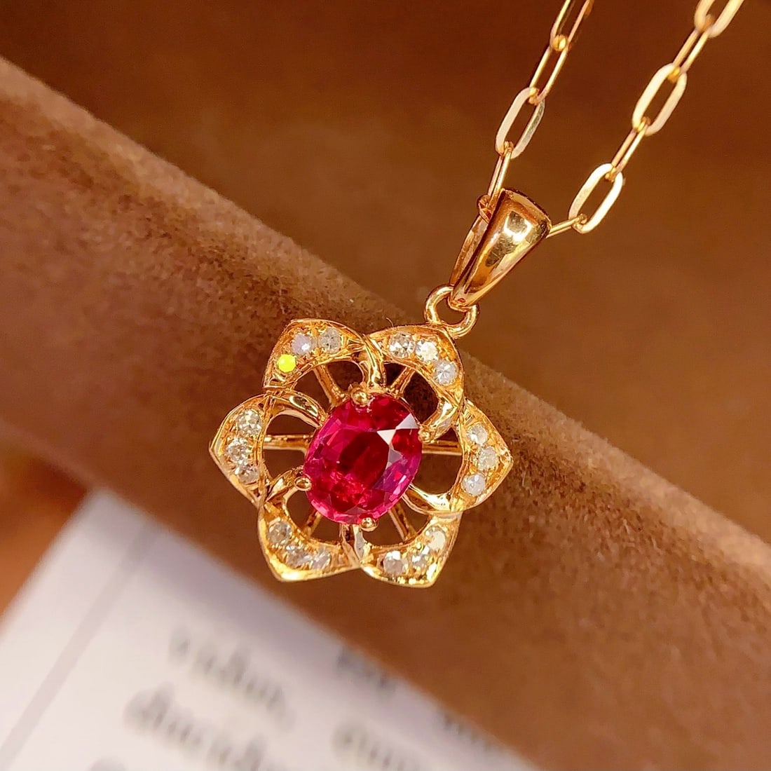 14k Gold 0.7 Ct Natural Ruby & Diamond Pendant( Without Chain ) - 5