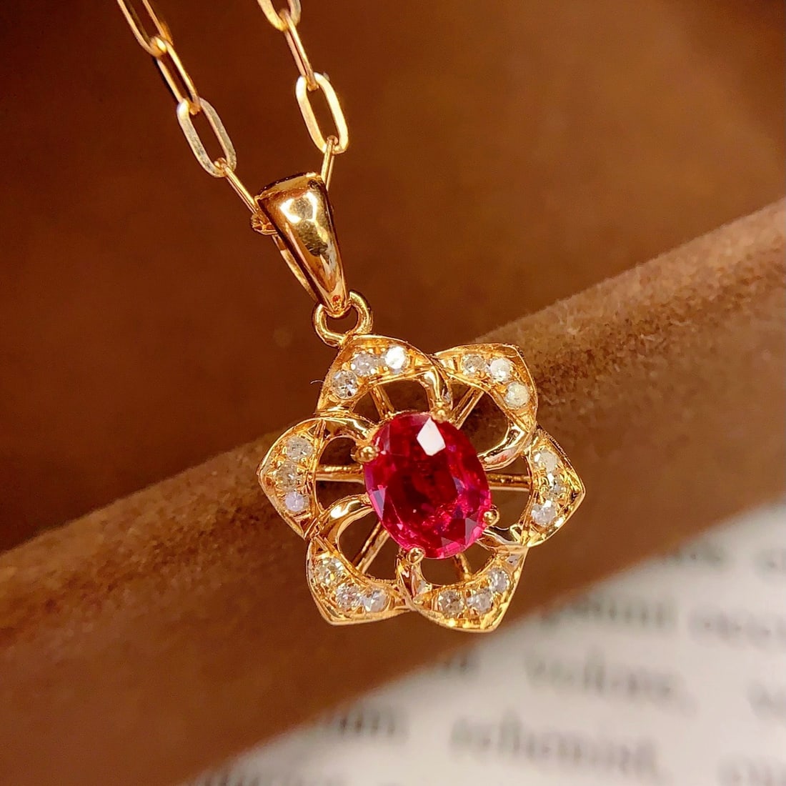 14k Gold 0.7 Ct Natural Ruby & Diamond Pendant( Without Chain ) - 6