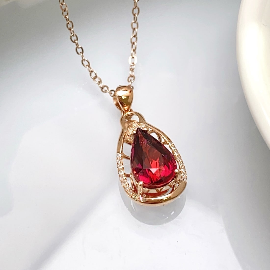 14k Gold 1.48 Ct Natural Tourmaline & Diamond Pendant( Without Chain ) - 2