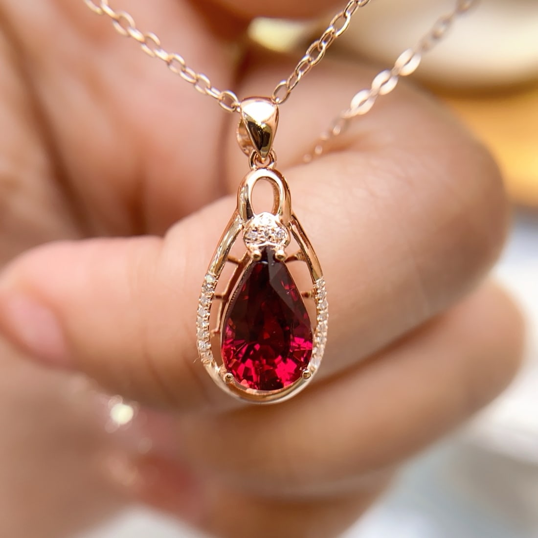 14k Gold 1.48 Ct Natural Tourmaline & Diamond Pendant( Without Chain ) - 4