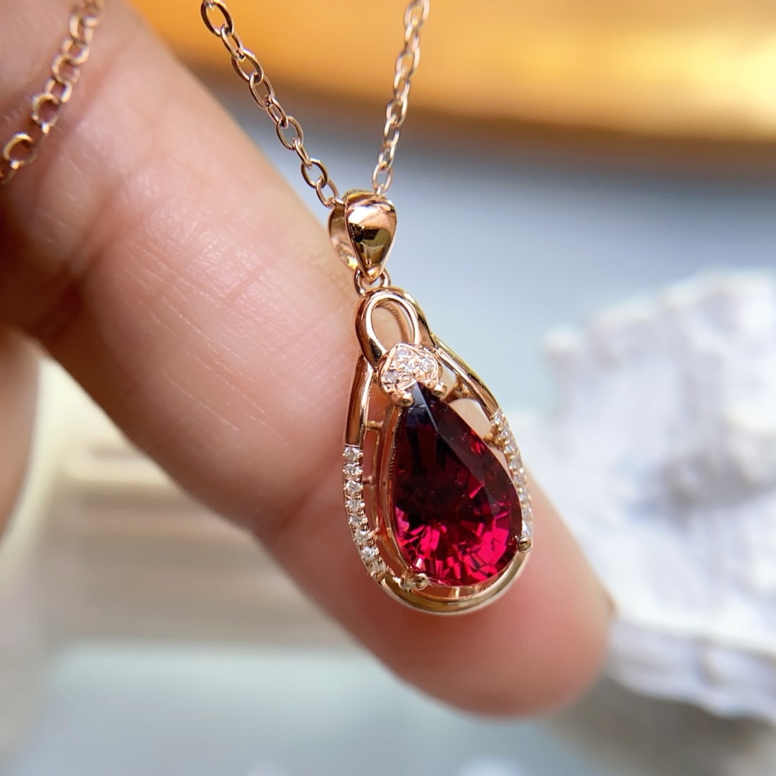 14k Gold 1.48 Ct Natural Tourmaline & Diamond Pendant( Without Chain ) - 5