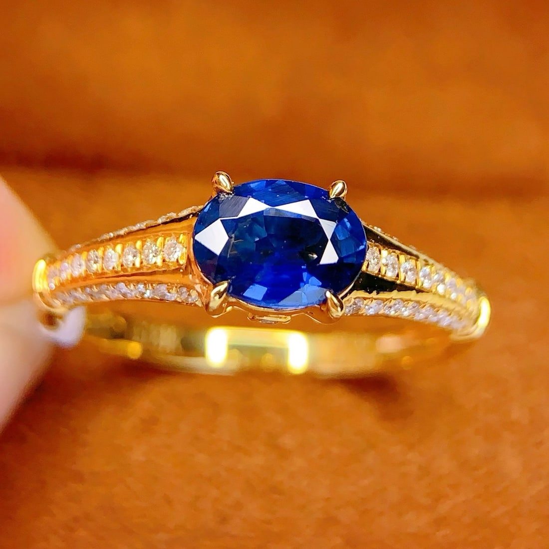 14k Gold 1 Ct Natural Sapphire & Diamond Ring - 2