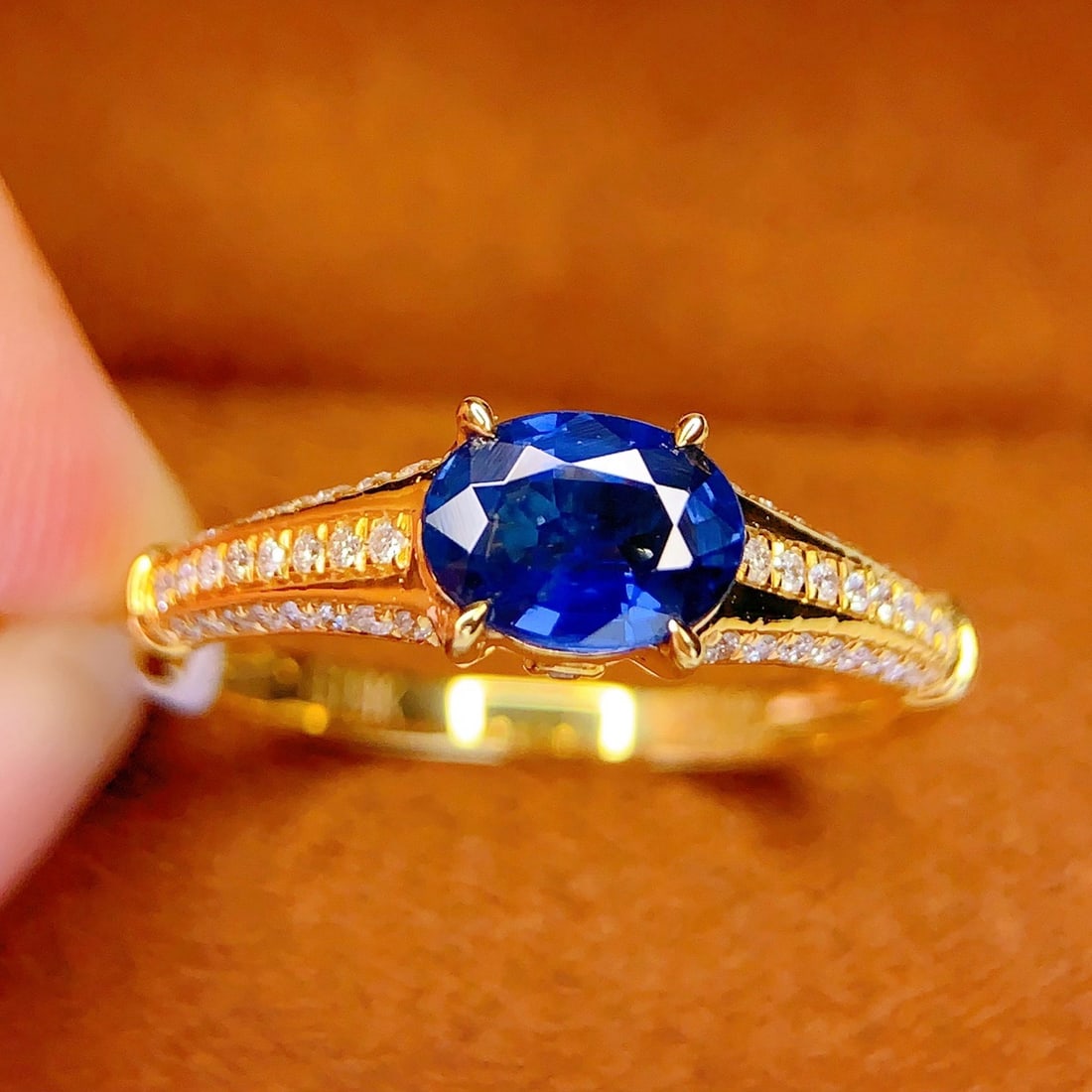 14k Gold 1 Ct Natural Sapphire & Diamond Ring - 4