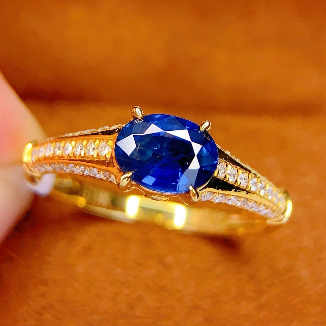 14k Gold 1 Ct Natural Sapphire & Diamond Ring - 5