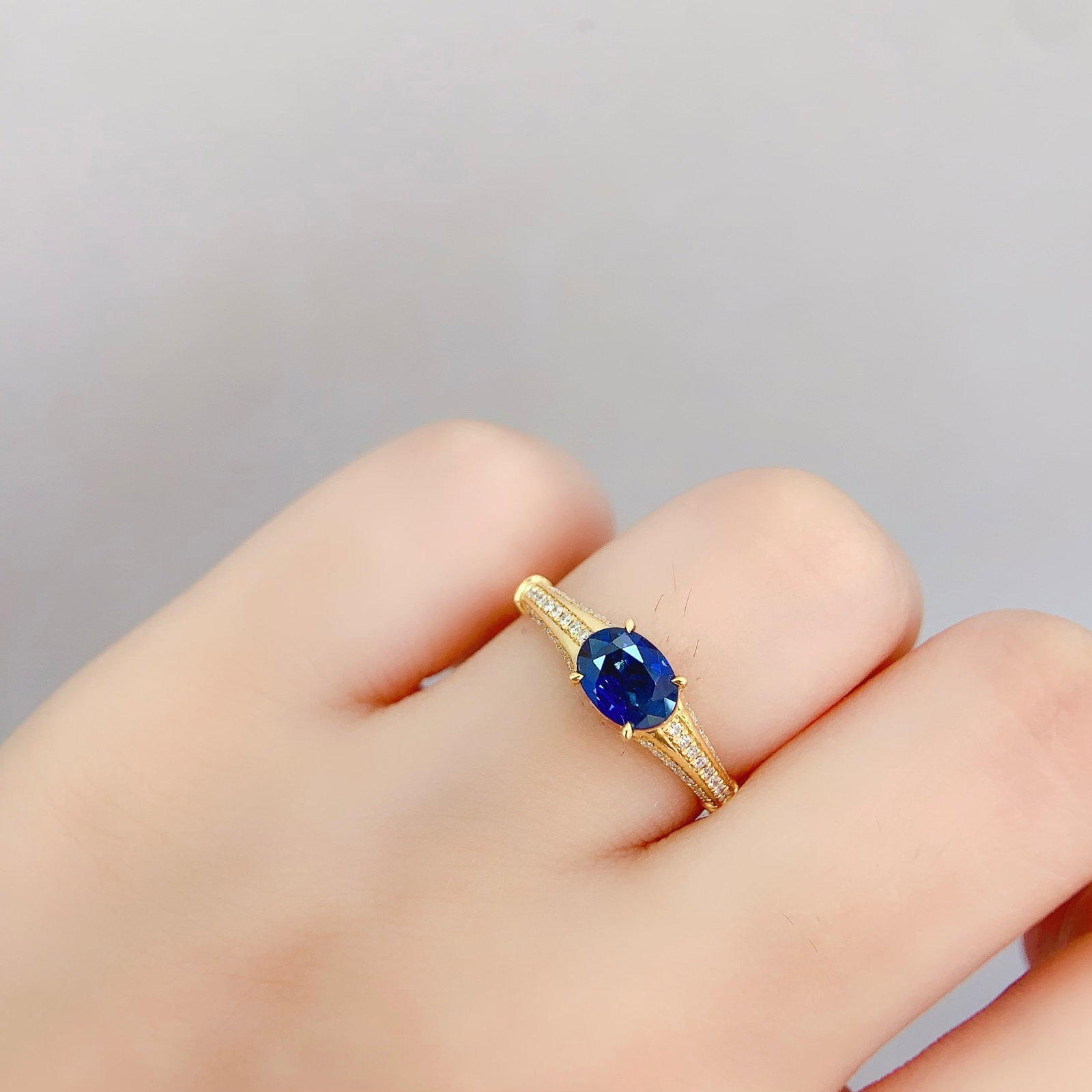 14k Gold 1 Ct Natural Sapphire & Diamond Ring - 6