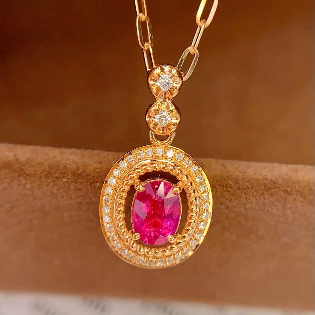 14k Gold 0.7 Ct Natural Ruby & Diamond Pendant( Without Chain ) - 2