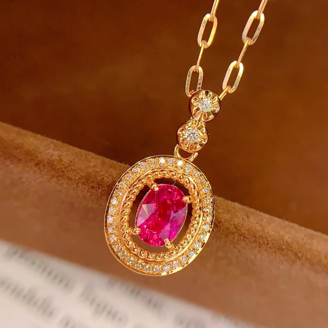 14k Gold 0.7 Ct Natural Ruby & Diamond Pendant( Without Chain ) - 3