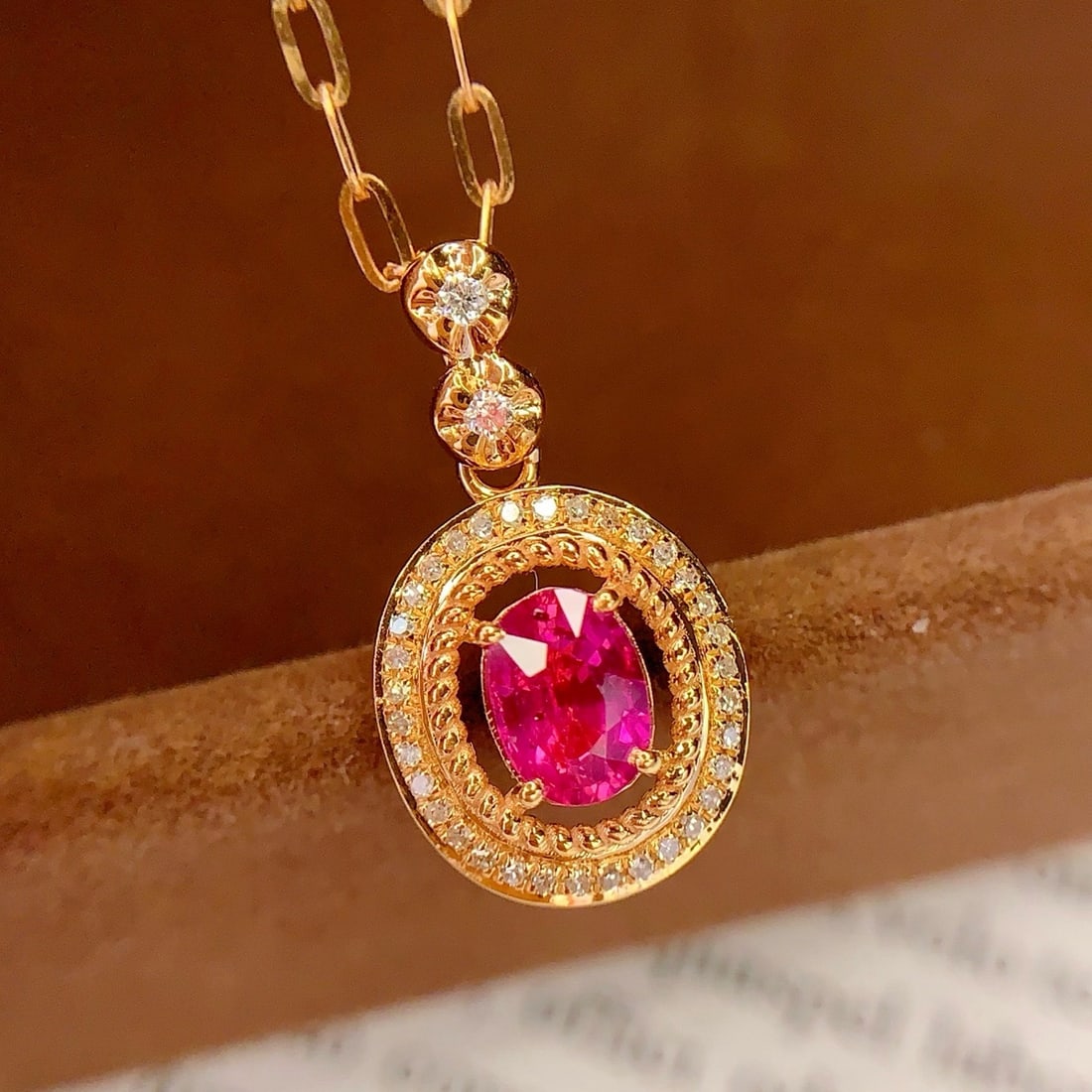 14k Gold 0.7 Ct Natural Ruby & Diamond Pendant( Without Chain ) - 4