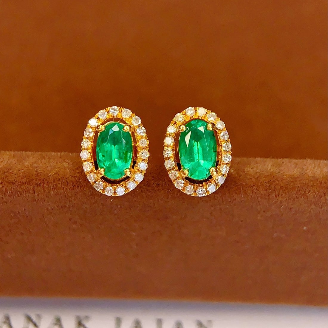 14k Gold 1.2 Ct Natural Emerald & Diamond Earrings - 2