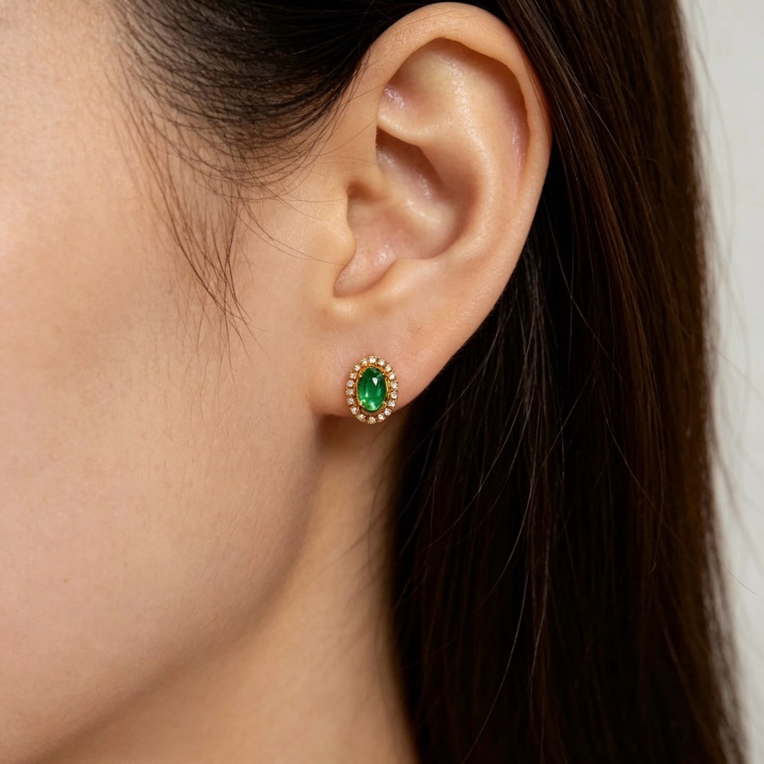14k Gold 1.2 Ct Natural Emerald & Diamond Earrings - 6