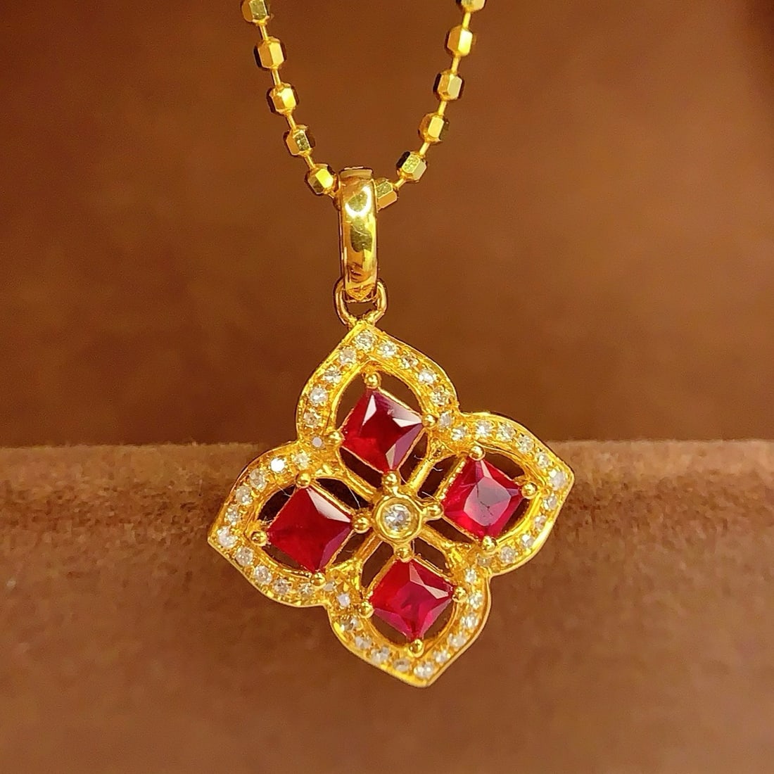 14k Gold 0.6 Ct Natural Ruby & Diamond Pendant( Without Chain ) - 2
