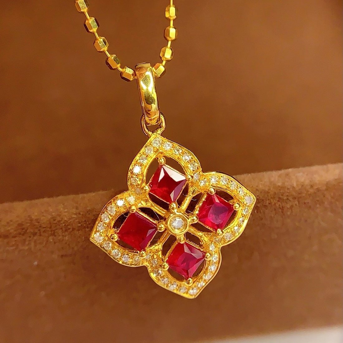 14k Gold 0.6 Ct Natural Ruby & Diamond Pendant( Without Chain ) - 3