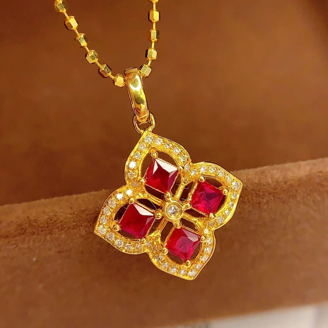 14k Gold 0.6 Ct Natural Ruby & Diamond Pendant( Without Chain ) - 4