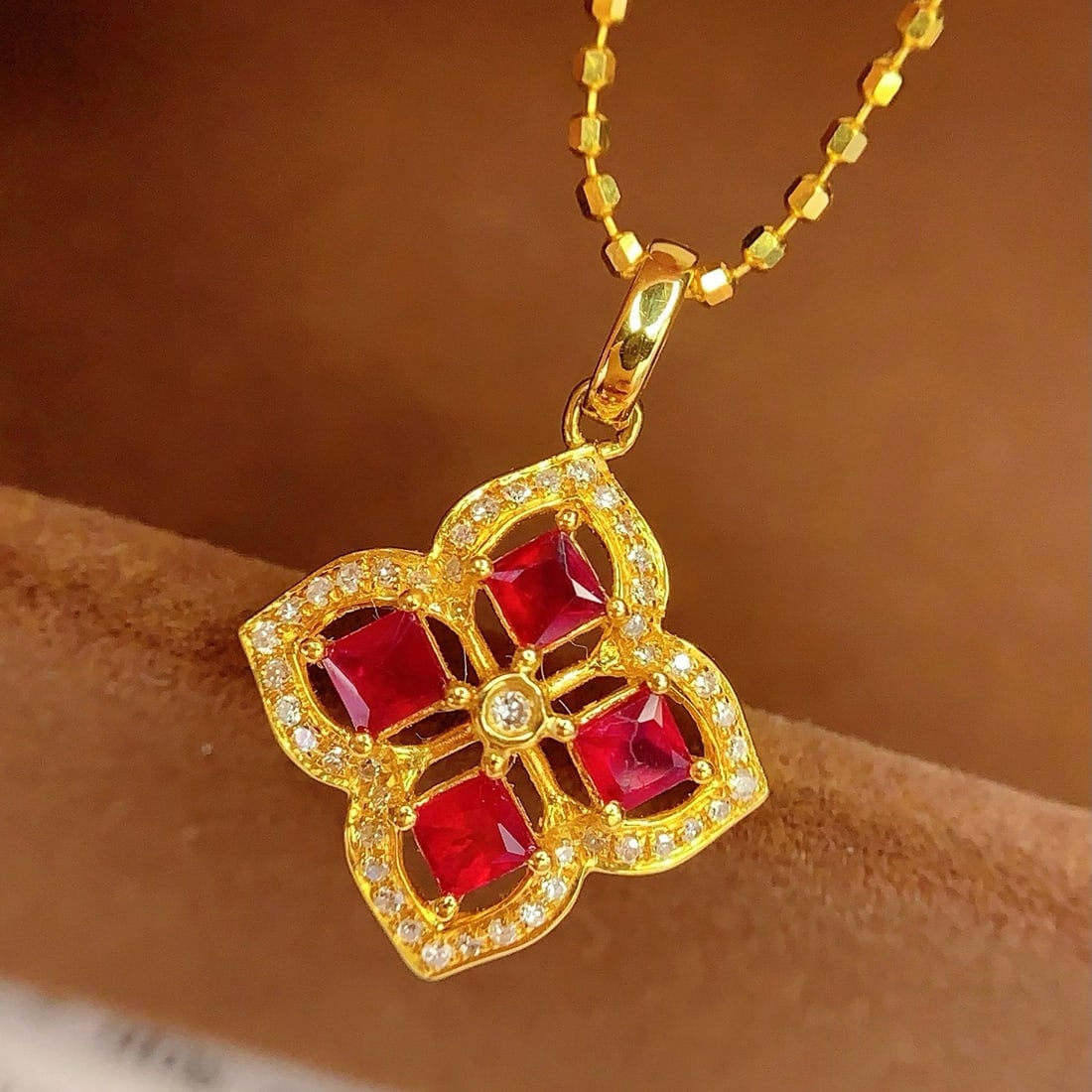 14k Gold 0.6 Ct Natural Ruby & Diamond Pendant( Without Chain ) - 5
