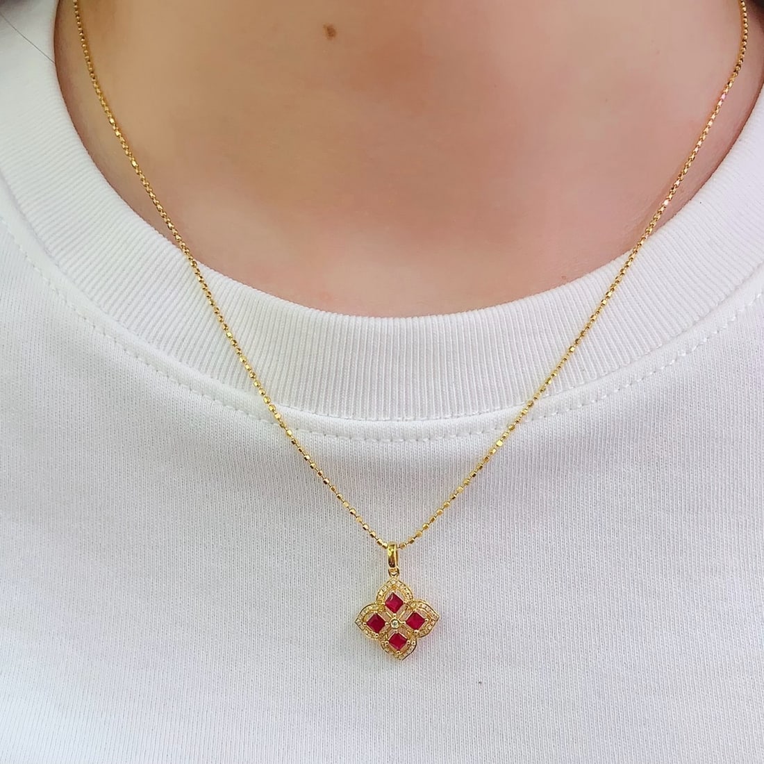 14k Gold 0.6 Ct Natural Ruby & Diamond Pendant( Without Chain ) - 6