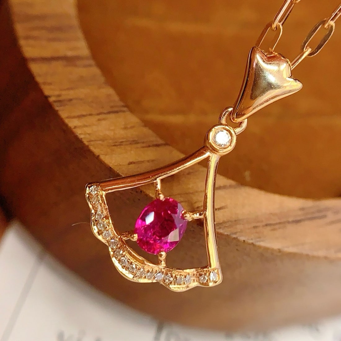14k Gold 0.5 Ct Natural Ruby & Diamond Pendant( Without Chain ) - 2