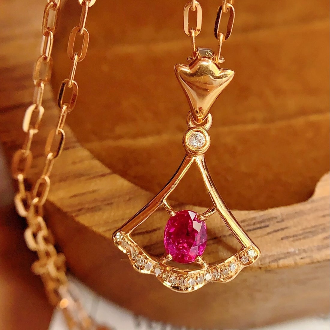 14k Gold 0.5 Ct Natural Ruby & Diamond Pendant( Without Chain ) - 3