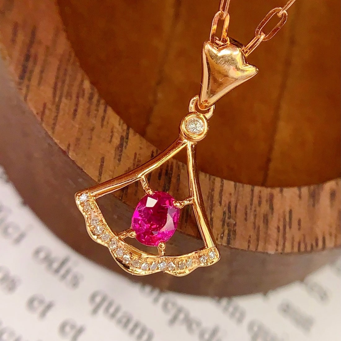 14k Gold 0.5 Ct Natural Ruby & Diamond Pendant( Without Chain ) - 4