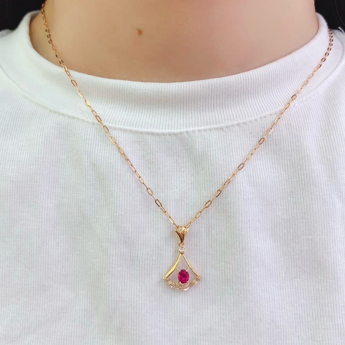14k Gold 0.5 Ct Natural Ruby & Diamond Pendant( Without Chain ) - 6