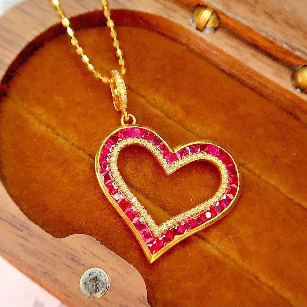 14k Gold 2.5 Ct Natural Ruby & Diamond Pendant( Without Chain ): Ref:231178148 // gold content:14k gold // main gemstone:ruby // shape:princess // carat weight:2. 5ct // color:red // treatment:natural // // adjacent gemstone 2 : diamond // number of stones:72 // sh