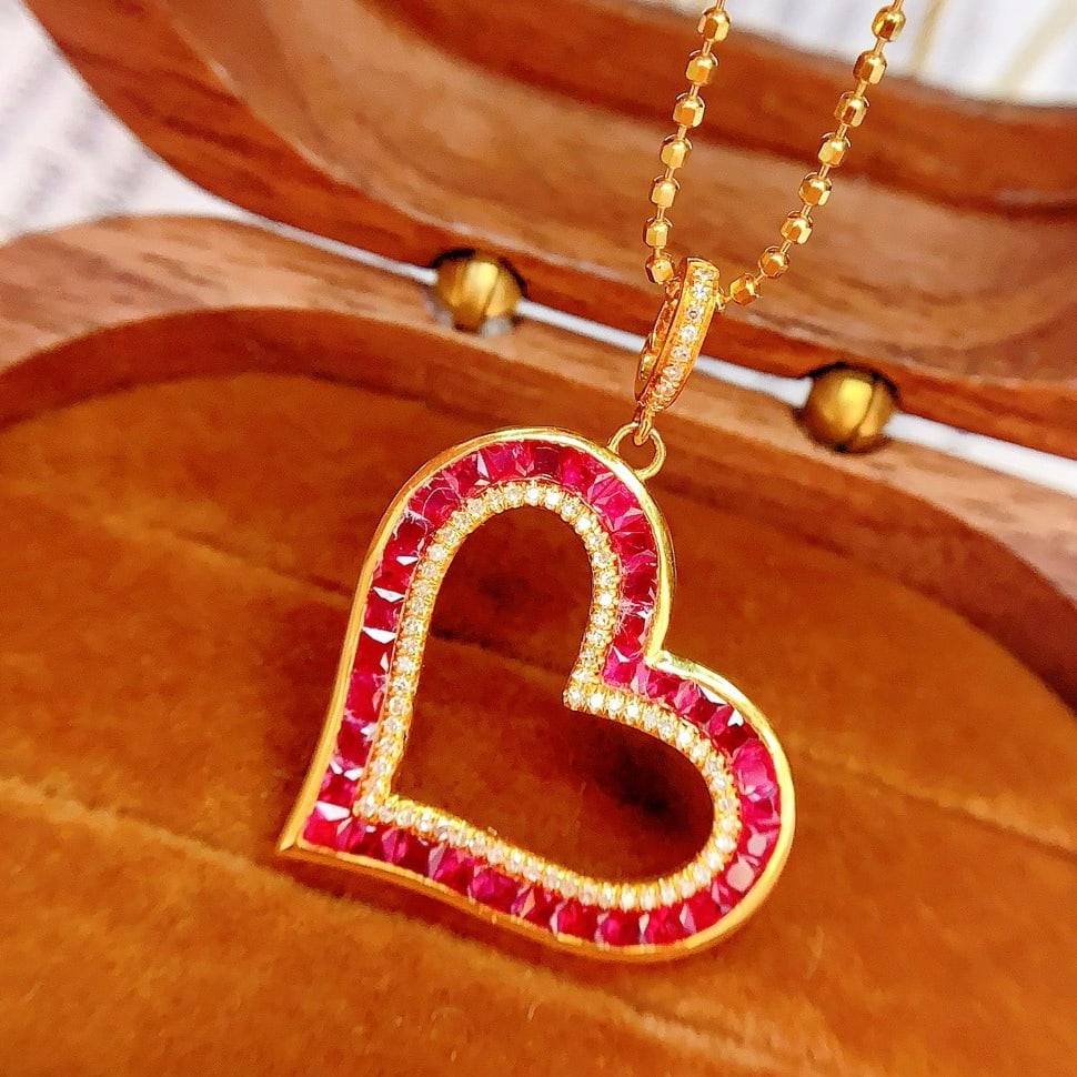 14k Gold 2.5 Ct Natural Ruby & Diamond Pendant( Without Chain ) - 2