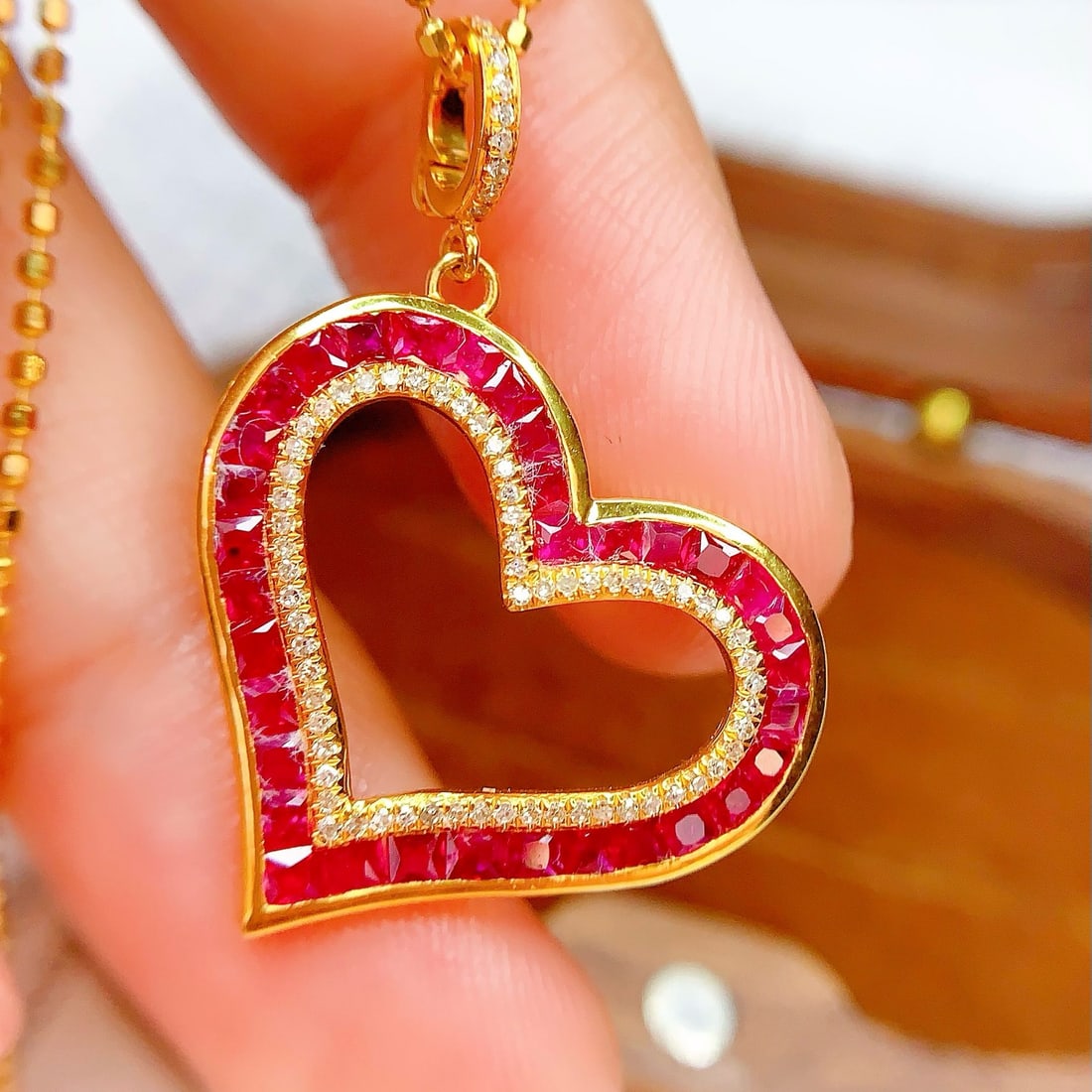 14k Gold 2.5 Ct Natural Ruby & Diamond Pendant( Without Chain ) - 4